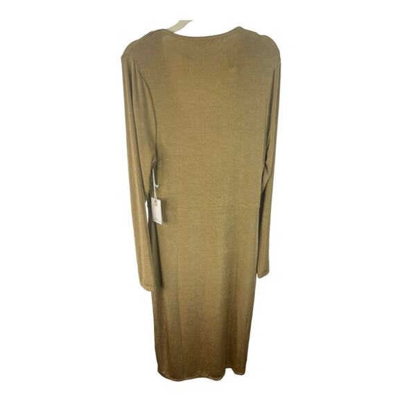 Good American Shimmer Faux Wrap Dress Long Sleeve Side Slit Metallic Gold Sz XL - Picture 7 of 12